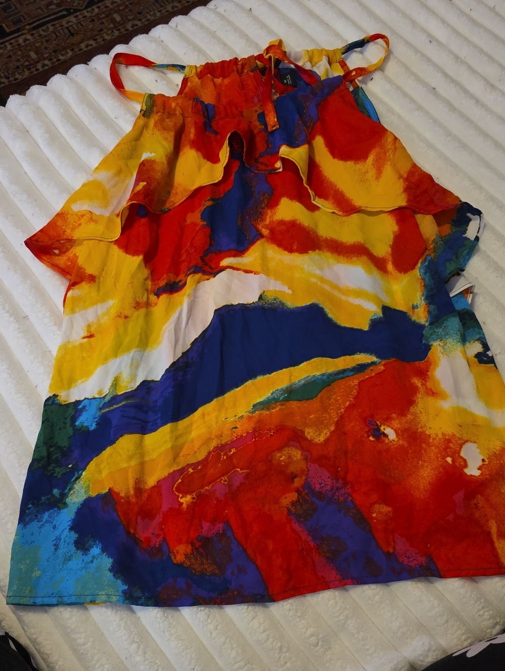New York & Company Multicolor Abstract Halter Cami in Red, Yellow, Blue
